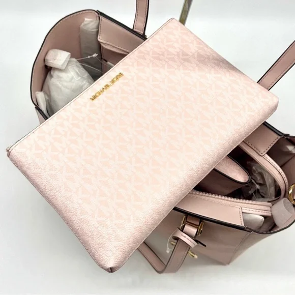 Michael Kors Charlotte LG Tote Bag 3 IN 1 Leather Shoulder Bag Powder Blush